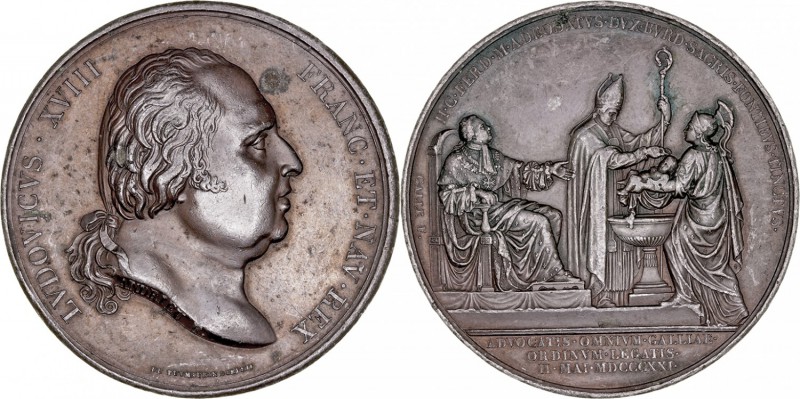 MEDALLAS
FRANCIA
AE-51. Luis XVIII, 1821. Grabador Andrieu. El metal empleado ...