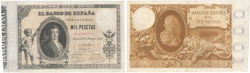 BILLETES
BANCO DE ESPAÑA
1000 Pesetas. 1 Mayo 1895. Conde de Cabarrús. ED.303....