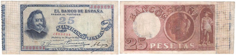 BILLETES
BANCO DE ESPAÑA
25 Pesetas. 17 Mayo 1899. Serie J. Quevedo. ED.306A. ...
