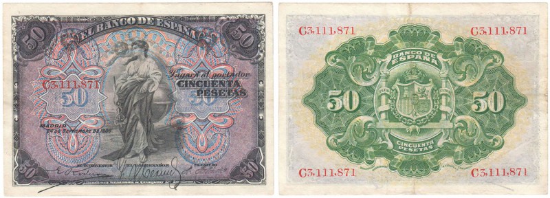 BILLETES
BANCO DE ESPAÑA
50 Pesetas. 24 Septiembre 1906. Serie C. ED.315A. MBC...