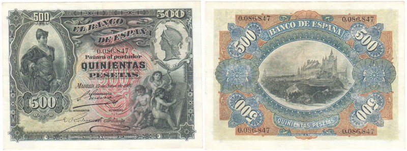 BILLETES
BANCO DE ESPAÑA
500 Pesetas. 15 Julio 1907. Sin serie. ED.321. Doblez...