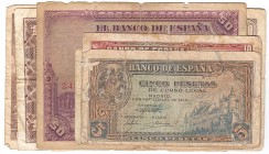 BILLETES
GUERRA CIVIL-ZONA REPUBLICANA, BANCO DE ESPAÑA
Lote de 9 billetes. 25 Pesetas 1928, 10 Pesetas 1935, 5 Pesetas 1940, 100 Pesetas 1948, 5 Pe...