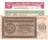 BILLETES
ESTADO ESPAÑOL, BANCO DE ESPAÑA
Lote de 3 billetes. 50 Pesetas 1936 serie A, 1940 serie B y 1951 serie B. MBC