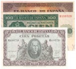 BILLETES
ESTADO ESPAÑOL, BANCO DE ESPAÑA
Lote de 3 billetes. 100 Pesetas 1936 serie S, 1938 serie C y 1940 serie G. Interesante. EBC a MBC+