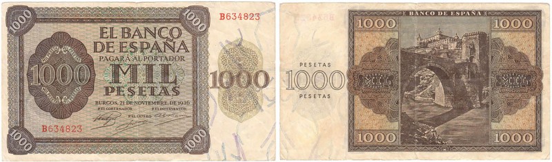 BILLETES
ESTADO ESPAÑOL, BANCO DE ESPAÑA
1000 Pesetas. Burgos, 21 Noviembre 19...