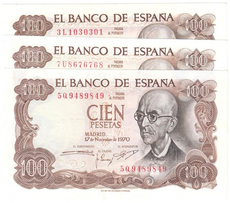 BILLETES
ESTADO ESPAÑOL, BANCO DE ESPAÑA
100 Pesetas. 17 Noviembre 1970. Serie...