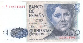 BILLETES
JUAN CARLOS I, BANCO DE ESPAÑA
500 Pesetas. 23 Octubre 1979. Lote de 3 billetes. Serie 1J y 1N (2) ED.476A. EBC+ a EBC-