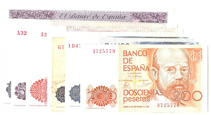 BILLETES
JUAN CARLOS I, BANCO DE ESPAÑA
Lote de 8 billetes. 200 Pesetas 1980 s...