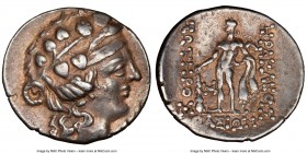 DANUBE REGION. Balkan Tribes. Imitating Thasos. Ca. 2nd-1st centuries BC. AR tetradrachm (30mm, 11h). NGC Choice VF, bent. Head of Dionysus right, cro...