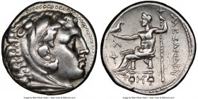 MACEDONIAN KINGDOM. Alexander III the Great (336-323 BC). AR tetradrachm (27mm, 7h). NGC Choice VF, graffiti. Posthumous issue of Amphipolis, ca. 315-...