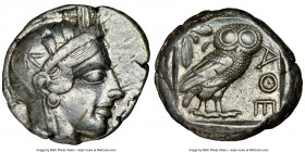 ATTICA. Athens. Ca. 440-404 BC. AR tetradrachm (25mm, 17.16 gm, 7h). NGC Choice XF 5/5 - 4/5. Mid-mass coinage issue. Head of Athena right, wearing cr...