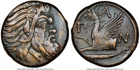 CIMMERIAN BOSPORUS. Panticapaeum. 4th century BC. AE (22mm, 12h). NGC Choice VF. Head of bearded Pan right / Π-A-N, forepart of griffin left, sturgeon...