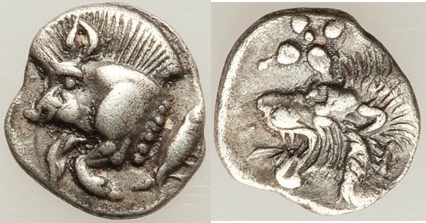 MYSIA. Cyzicus. Ca. 5th century BC. AR hemiobol (9mm, 0.42 gm, 9h). XF. Forepart...