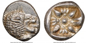 IONIA. Miletus. Ca. late 6th-5th centuries BC. AR 1/12 stater or obol (10mm, 1.14 gm). NGC MS 4/5 - 5/5. Milesian standard. Forepart of roaring lion r...