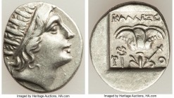CARIAN ISLANDS. Rhodes. Ca. 88-84 BC. AR drachm (15mm, 2.17 gm, 12h). Choice VF. Plinthophoric standard, Callixei(nos), magistrate. Radiate head of He...