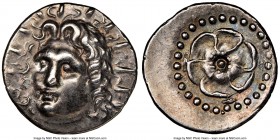 CARIAN ISLANDS. Rhodes. Ca. 84-30 BC. AR drachm (19mm, 12h). NGC Choice XF. Radiate head of Helios facing, turned slightly left, hair parted in center...