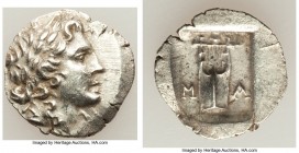 LYCIAN LEAGUE. Masicytes. Ca. 48-20 BC. AR hemidrachm (15mm, 1.46 gm, 12h). AU. Series 1. Laureate head of Apollo right; Λ-Y below / M-A, cithara (lyr...