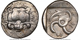 LYCIAN DYNASTS. Mithrapata (ca. 390-360 BC). AR sixth-stater (12mm, 4h). NGC Choice XF. Uncertain mint. Lion scalp facing / M-E-Θ, triskeles with void...