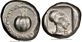 PAMPHYLIA. Side. Ca. 5th century BC. AR stater (20mm, 5h). NGC Choice XF Ca. 430-400 BC. Pomegranate; guilloche beaded border / Head of Athena right, ...