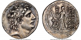SELEUCID KINGDOM. Antiochus VII Euergetes (Sidetes) (138-129 BC). AR tetradrachm (30mm, 12h). NGC XF. Posthumous issue of Cappadocia. Diademed head of...