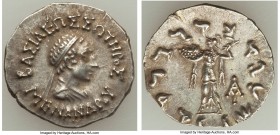 INDO-GREEK KINGDOMS. Bactria. Menander I Soter (ca. 155-130 BC). AR Indic drachm (19mm, 2.44 gm, 11h). AU. Uncertain mint in the Paropamisadai or Gand...