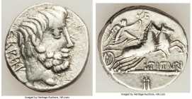 L. Titurius L.f. Sabinus (ca. 89 BC). AR denarius (17mm, 4.12 gm, 8h). VF. Rome. SABIN, bearded head of King Tatius right / L•TITVRI, Victory in gallo...