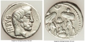 L. Titurius L.f. Sabinus (ca. 89 BC). AR denarius (16mm, 3.97 gm, 8h). VF. Rome. SABIN, bearded head of king Tatius right, palm branch before / L•TITV...