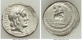 Mn. Fonteius C.f. (ca. 85 BC). AR denarius (20mm, 4.09 gm, 7h). Fine. Rome. MN•FONTEI-C F (MN and NT ligate), laureate head of Apollo-Vejovis right; t...