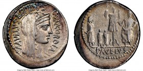 L. Aemilius Lepidus Paullus (62 BC). AR denarius (20mm, 5h). NGC XF, light scratch. Rome. PAVLLVS LEPIDVS-CONCORDIA, diademed, veiled head of Concordi...
