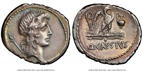 Q. Cassius Longinus (ca. 55 BC). AR denarius (20mm, 5h). NGC Choice VF, light smoothing. Head of Bonus Eventus right, scepter over shoulder / Eagle st...