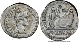 Augustus (27 BC-AD 14). AR denarius (20mm, 8h). NGC VF, punch mark. Lugdunum, 2 BC-AD 4. CAESAR AVGVSTVS-DIVI F PATER PATRIAE, laureate head of August...