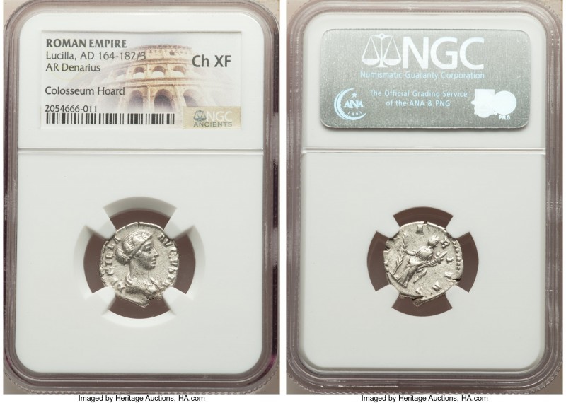 Lucilla (AD 164-182/3). AR denarius (18mm, 1h). NGC Choice XF. Rome. LVCILLAE AV...