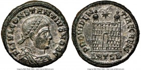 Constantius II, as Caesar (AD 337-361). AE3 or BI nummus (19mm, 3.60 gm, 5h). NGC Choice AU 5/5 - 5/5, Silvering. Thessalonica, 2nd officina, AD 326-3...