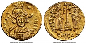 Constantine IV Pogonatus (AD 668-685). AV solidus (19mm, 4.41 gm, 6h). NGC MS 4/5 - 5/5. Constantinople, uncertain officina (off flan), AD 669-674. d ...