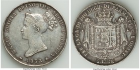 Parma. Maria Luigia 5 Lire 1832/15 XF (Rim Nicks), KM-C30. Two year type 37.2mm. 24.86gm. Wife of Napoleon and thus popular type. Dealer tag included....