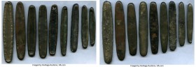 9-Piece Lot of Uncertified "Tiger Tongue" & "Canoe Money" Lats ND (16th-19th Century) VF, Wide variety of sizes and types. Largest is 120x21.3mm and t...