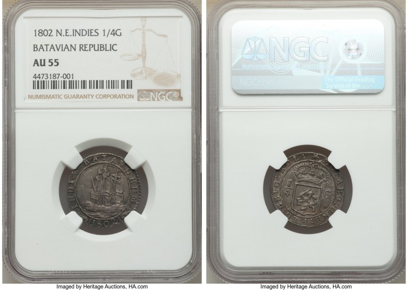Dutch Colony. Batavian Republic 1/4 Gulden 1802 AU55 NGC, Enkhuizen mint, KM81. ...