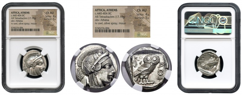 Ática. Tetradracma. 440-404 a.C. Atenas. (Gc-2526). (Sng Cop-31). Anv.: Cabeza d...