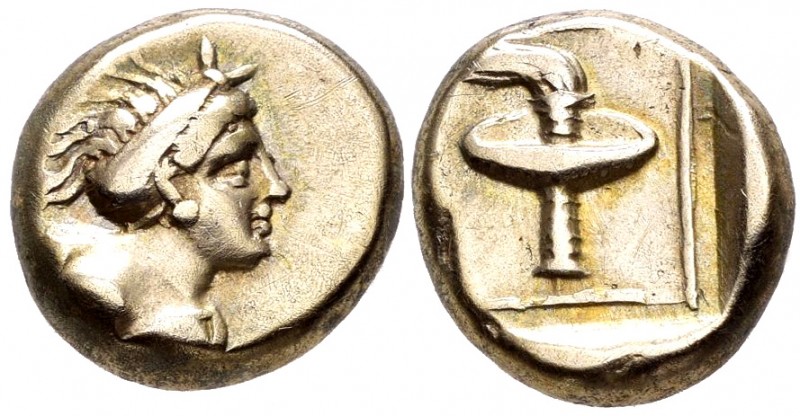 Lesbos. Mytilene. Hekte. 377-326 a.C. (Bodenstedt-92). Anv.: Cabeza de Ménade a ...