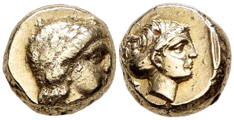 Lesbos. Mytilene. Hekte. 375-325 a.C. (Bodenstedt-100A). Anv.: cabeza de Apolo a...
