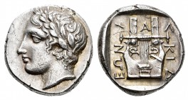 Macedonia. Chalkidian League. Tetradracma. 370 a.C. Olynthos. (Robinson & Clement Group H, 16 - A14/P15). (Sng Ans-no cita). Anv.: Cabeza laureada de ...