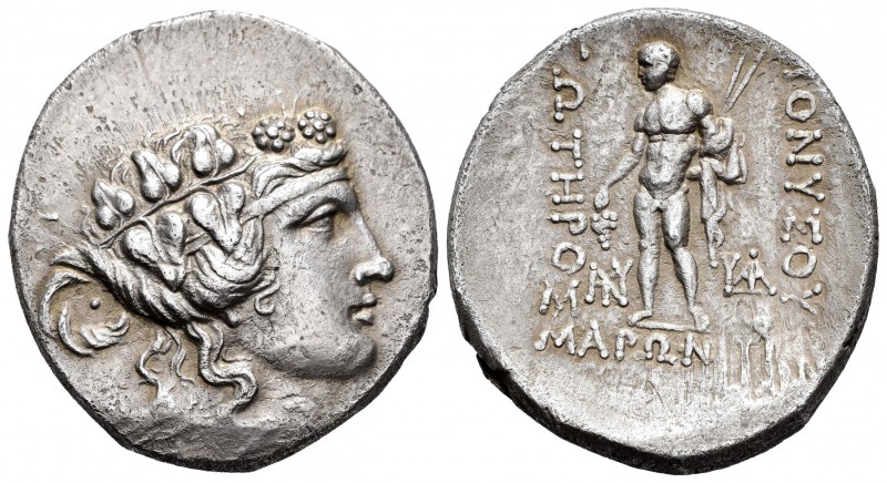 Tracia. Maroneia. Tetradracma. 120 a.C. (Gc-1635). Anv.: Cabeza de Dionisios a d...