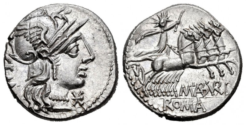 Aburia. Denario. 132 a.C. Roma. (Ffc-88). (Craw-250/1). (Cal-60). Anv.: Cabeza d...