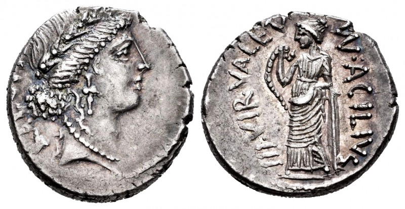 Acilia. Denario. 55 a.C. Roma. (Ffc-96). (Craw-442/1a). (Cal-66). Anv.: Cabeza l...