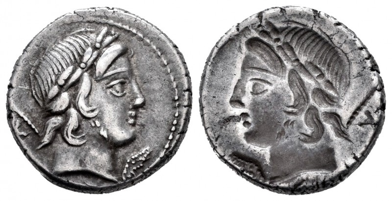 Crepusia. Denario incuso. 82 a.C. Roma. (Ffc-658). (Craw-361/1). Anv.: Cabeza la...
