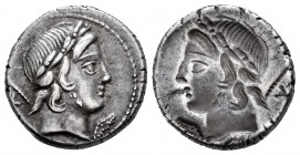 Crepusia. Denario incuso. 82 a.C. Roma. (Ffc-658). (Craw-361/1). Anv.: Cabeza laureada de Apolo, delante símbolo, detrás cetro y letra A. Rev.: Incuso...