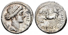 Plautia. Denario. 60 a.C. Roma. (Ffc-998, mismo ejemplar). (Craw-420/2a). (Cal-1126). Anv.: Cabeza diademada de Leuconoe a derecha, delante P YPSAE S ...