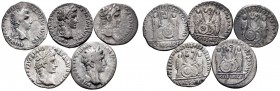Lote de 5 denarios de Augusto. A EXAMINAR. BC+/MBC-. Est...600,00. // ENGLISH: Lot of 5 denarius of Augustus. TO EXAM. Choice F/Almost VF. Est...600,0...