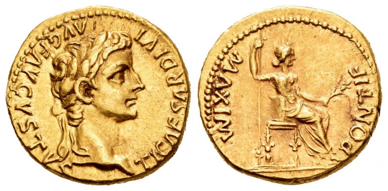 Tiberio. Áureo. 14-17 d.C. Lugdunum. (Ric-27). (Cal-305a). (Ch-15). Anv.: TI CAE...