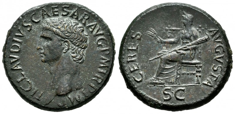 Claudio I. Dupondio. 42 d.C. Roma. (Spink-1856). (Ric-110). Anv.:  TI CLAVDIVS C...